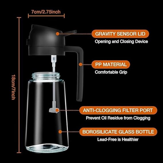 Olive Oil Sprayer and Oil Dispenser Bottle for Kitchen, Glass Oil Bottle with Premium Nozzle