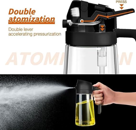 Olive Oil Sprayer and Oil Dispenser Bottle for Kitchen, Glass Oil Bottle with Premium Nozzle