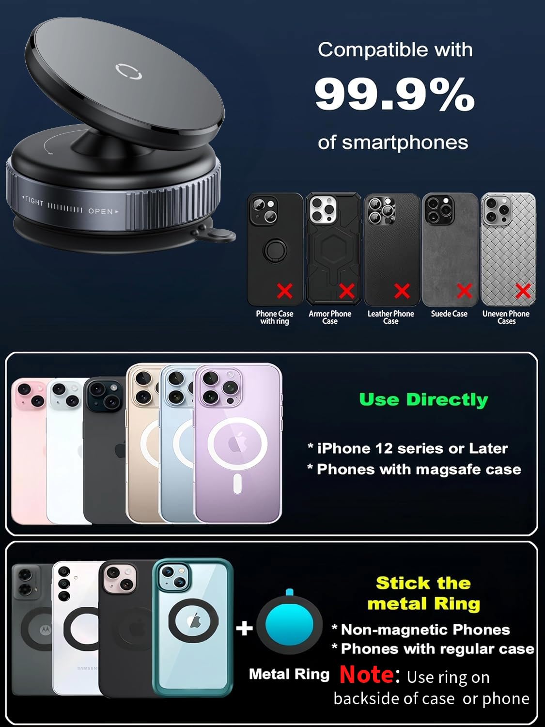 360° Vaccum Magnetic Phones Holder